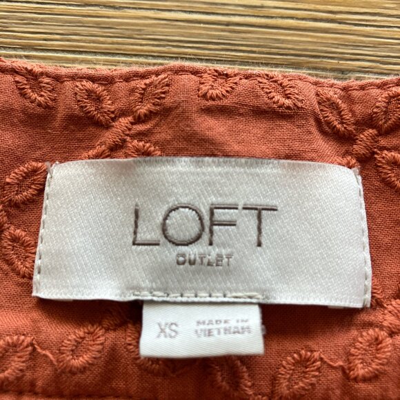 LOFT A-line dress with short puffed sleeves and square neckline Rust sz xsmall - Picture 4 of 5